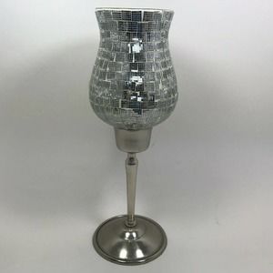 Mosaic Candle Holder Candlestick Tabletop Centerpiece for Wedding Silver